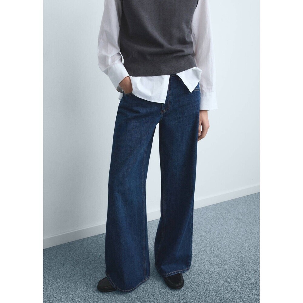 MNG Mango High Rise Wide Leg Jeans Womens US 4 100% Cotton